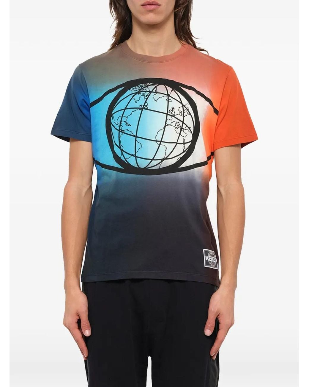 KENZO Blue Globe-Print T-Shirt for men