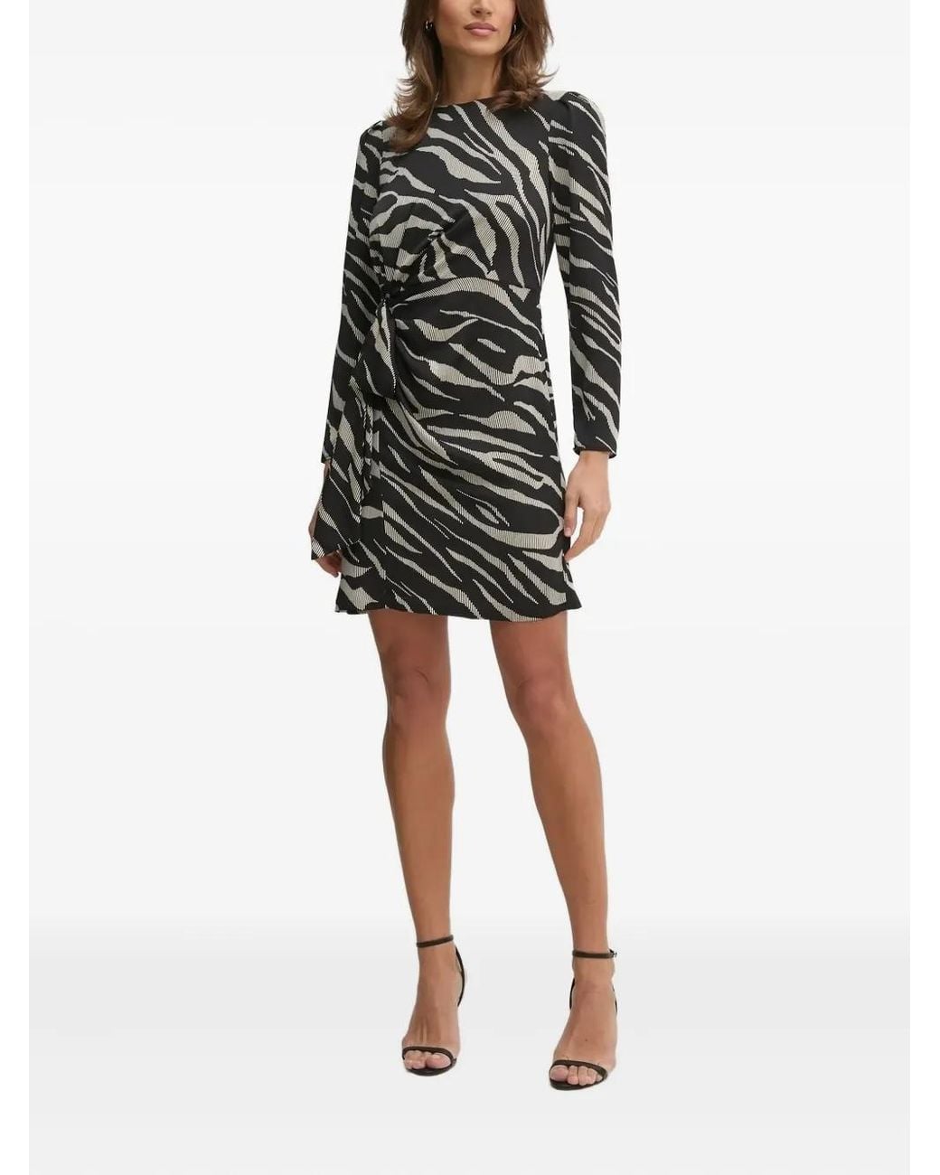 DKNY Black Zebra-Print Puff-Sleeve Mini Dress