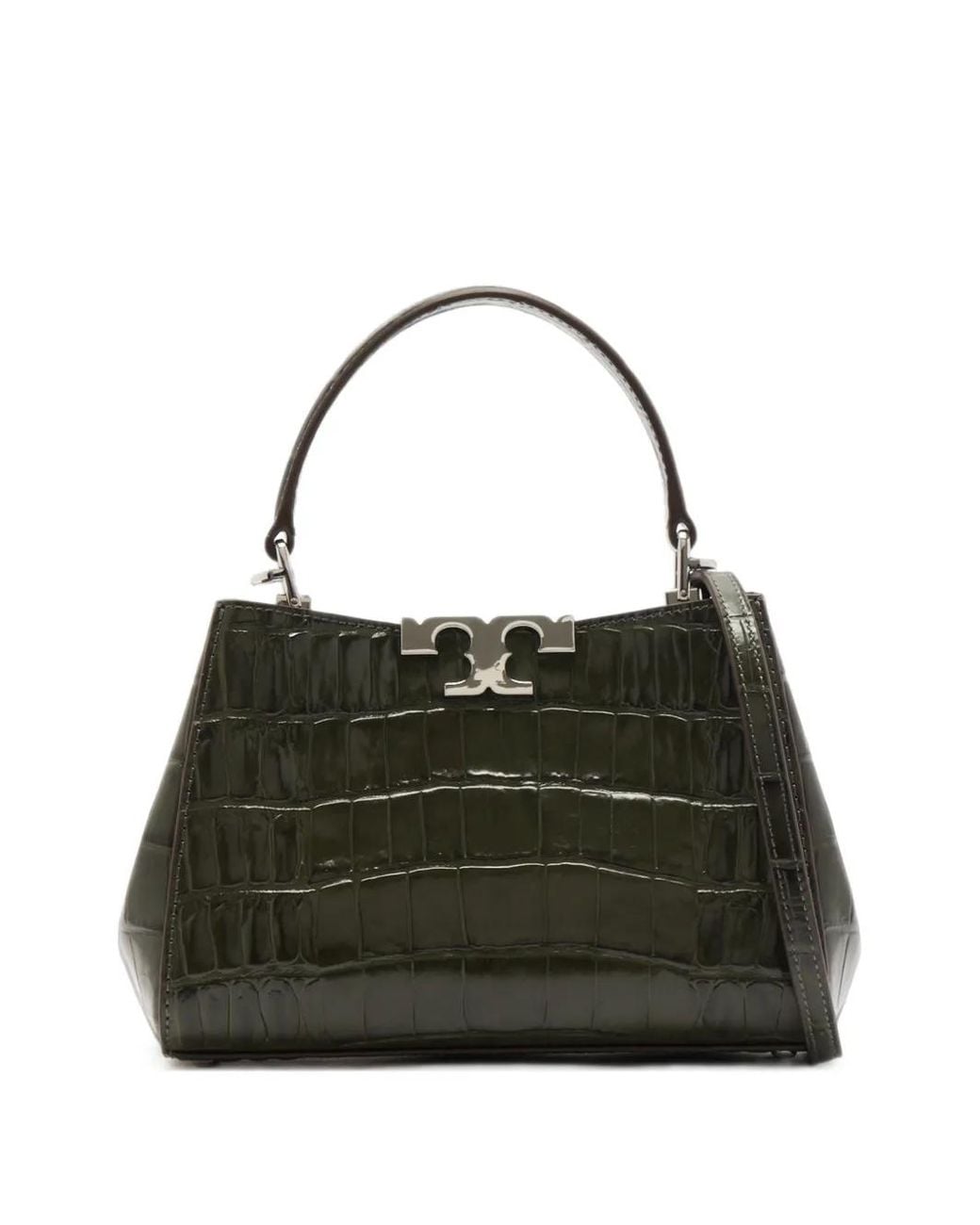 Tory Burch Black Mini Eleanor Croc-Embossed Satchel