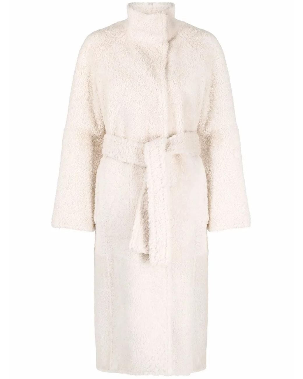 Yves Salomon Natural Belted Shearling Coat