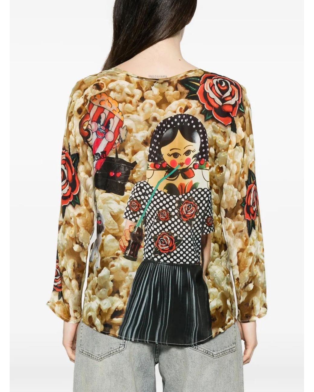 The Artistylist Natural Popcorn-Print Graphic-Print Blouse