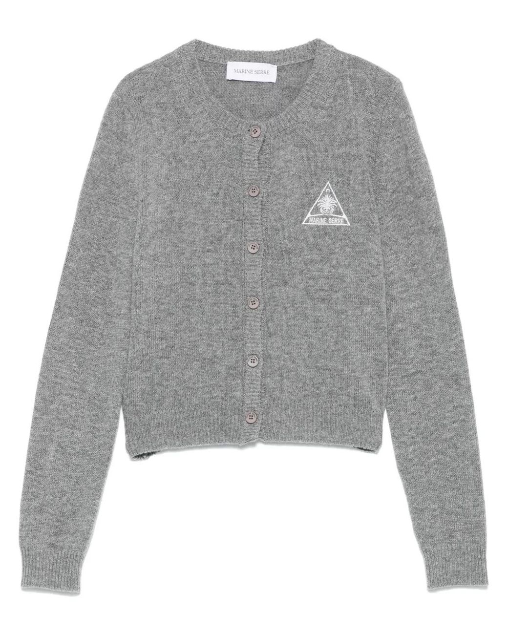 MARINE SERRE Gray Logo-Embroidered Cardigan
