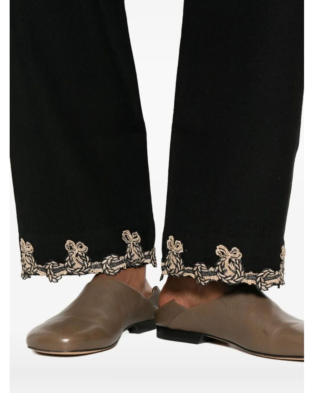 Bode Black Lace-Trimmed Drawstring Trousers for men