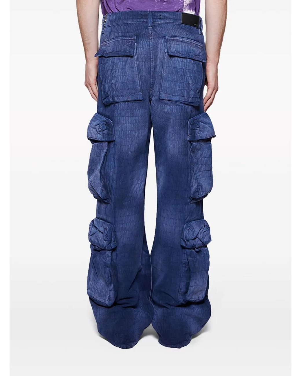Amiri Blue Logo-Jacquard Cotton Cargo Jeans for men