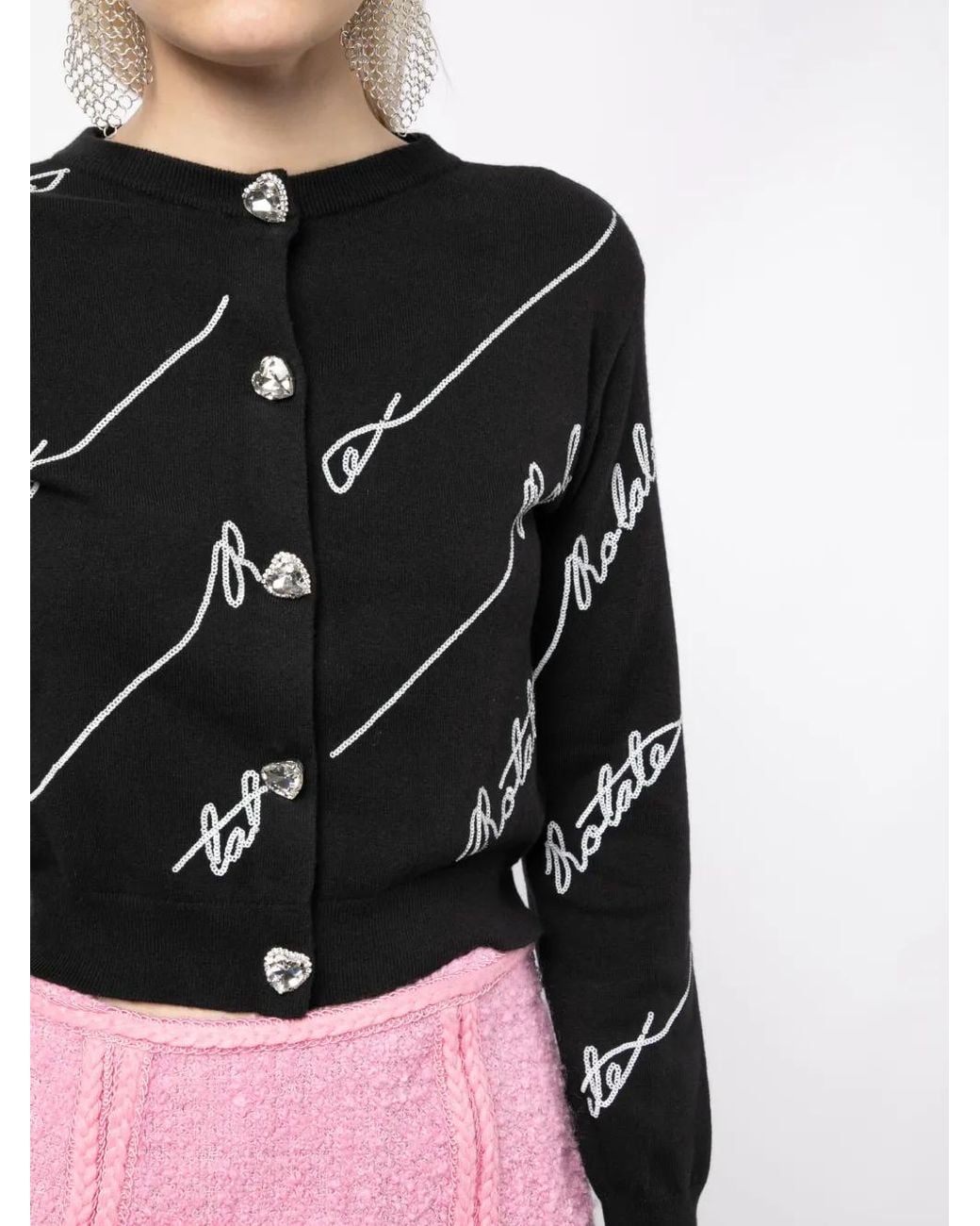 ROTATE BIRGER CHRISTENSEN Black Sequin-logo Cardigan Ribbed Cardigan
