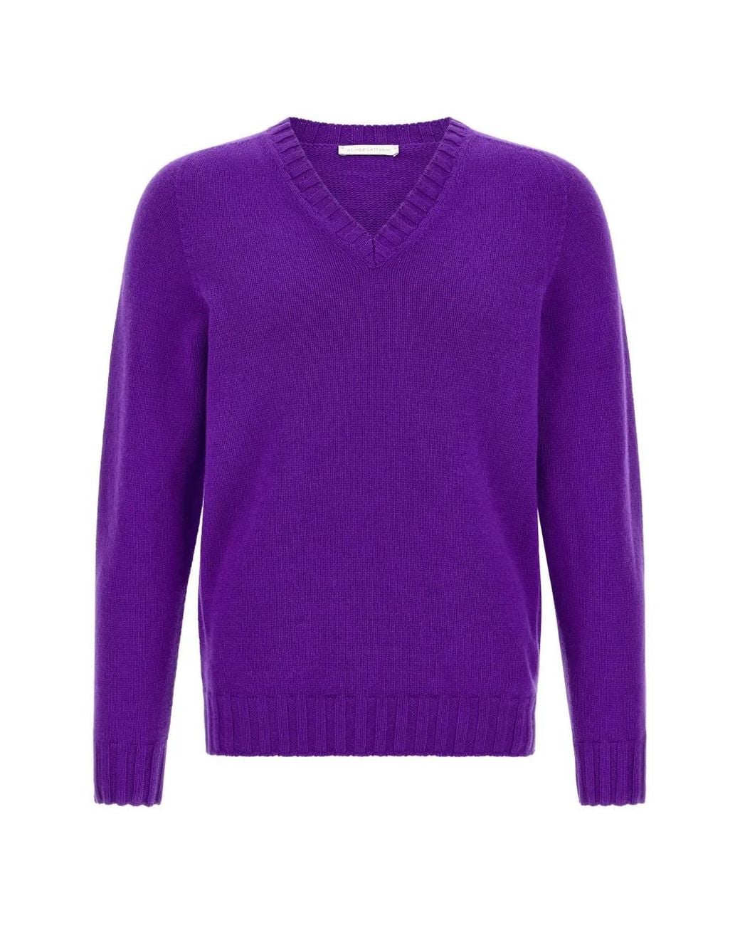 Oliver Lattughi Purple V-Neck Cashmere Sweater for men