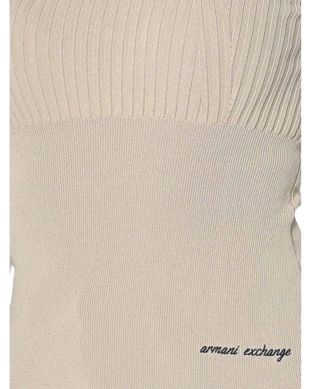 ARMANI EXCHANGE Natural Ribbed-Knit Logo-Print Sweater