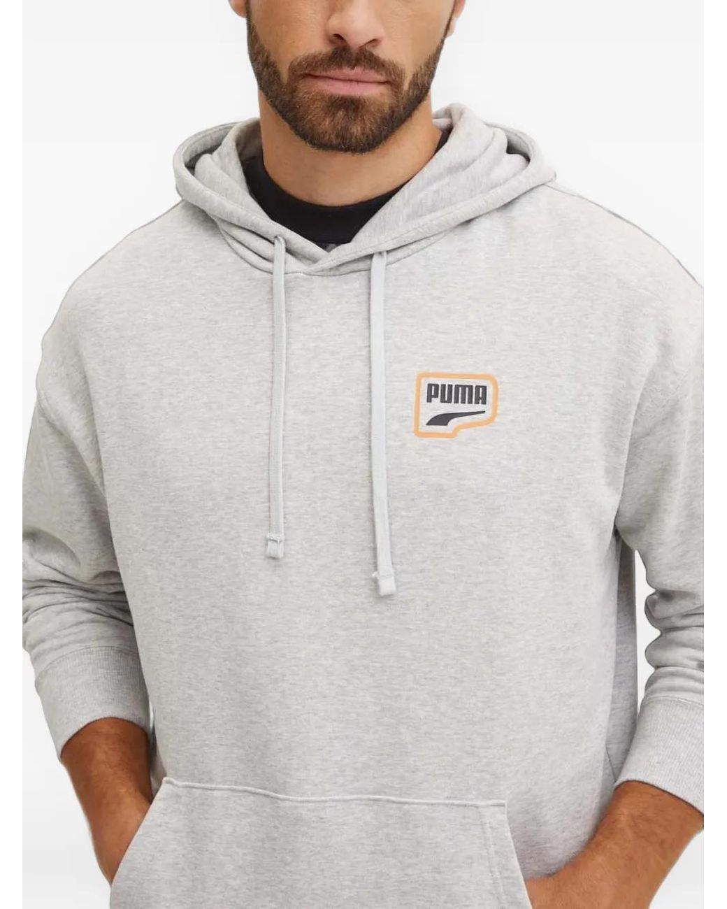 PUMA Gray Downtown Graphic-Print Drawstring Hoodie for men