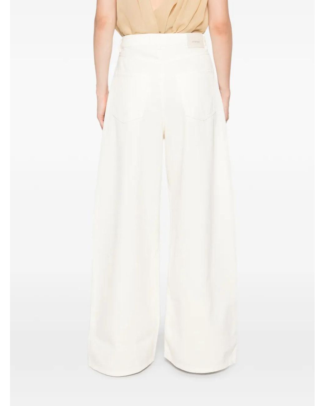 Sportmax White Jean Ample À Patch Logo