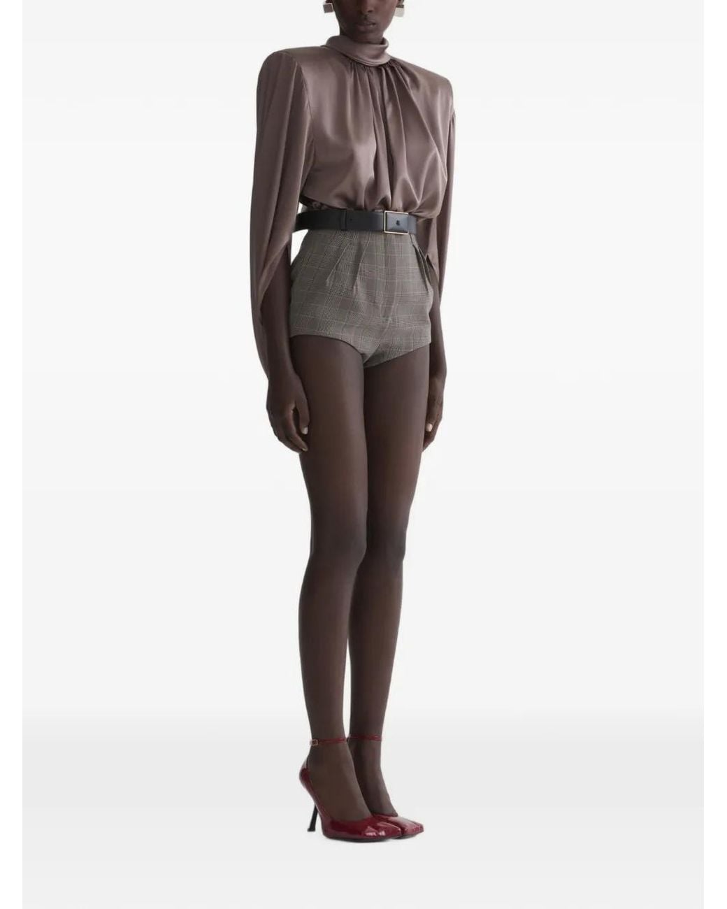 Mugler Brown Draped High Neck Top
