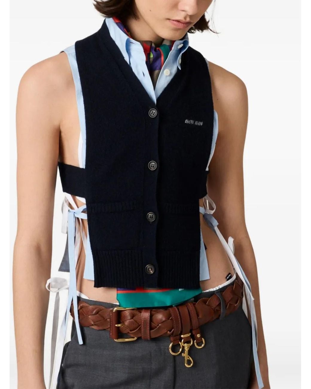 Miu Miu Blue Cashmere Cardigan Vest