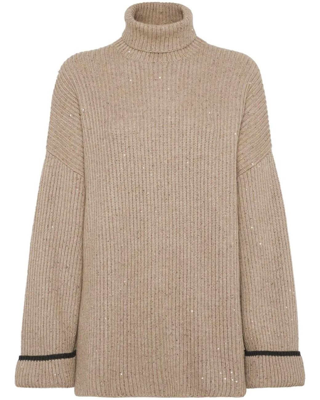 Brunello Cucinelli Natural High-Neck Knitted Jumper