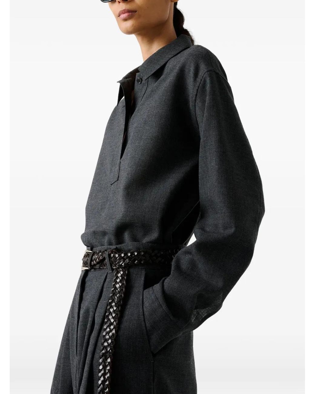 Studio Nicholson Black Half-Placket Drop-Shoulder Pinole Shirt