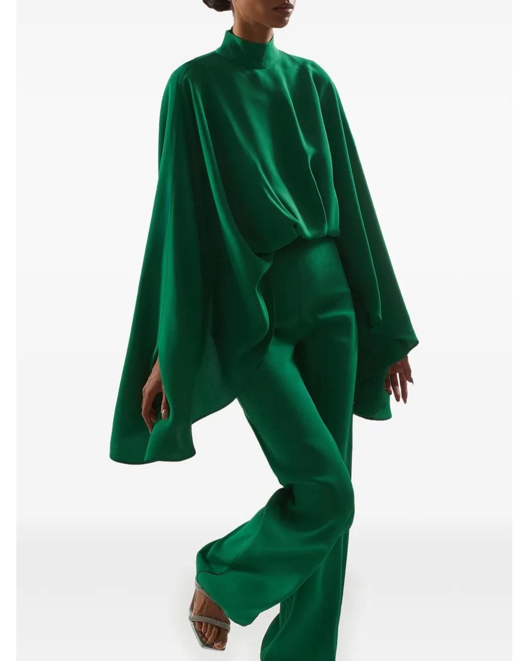 ‎Taller Marmo Green Eolia Cape-Sleeve Jumpsuit