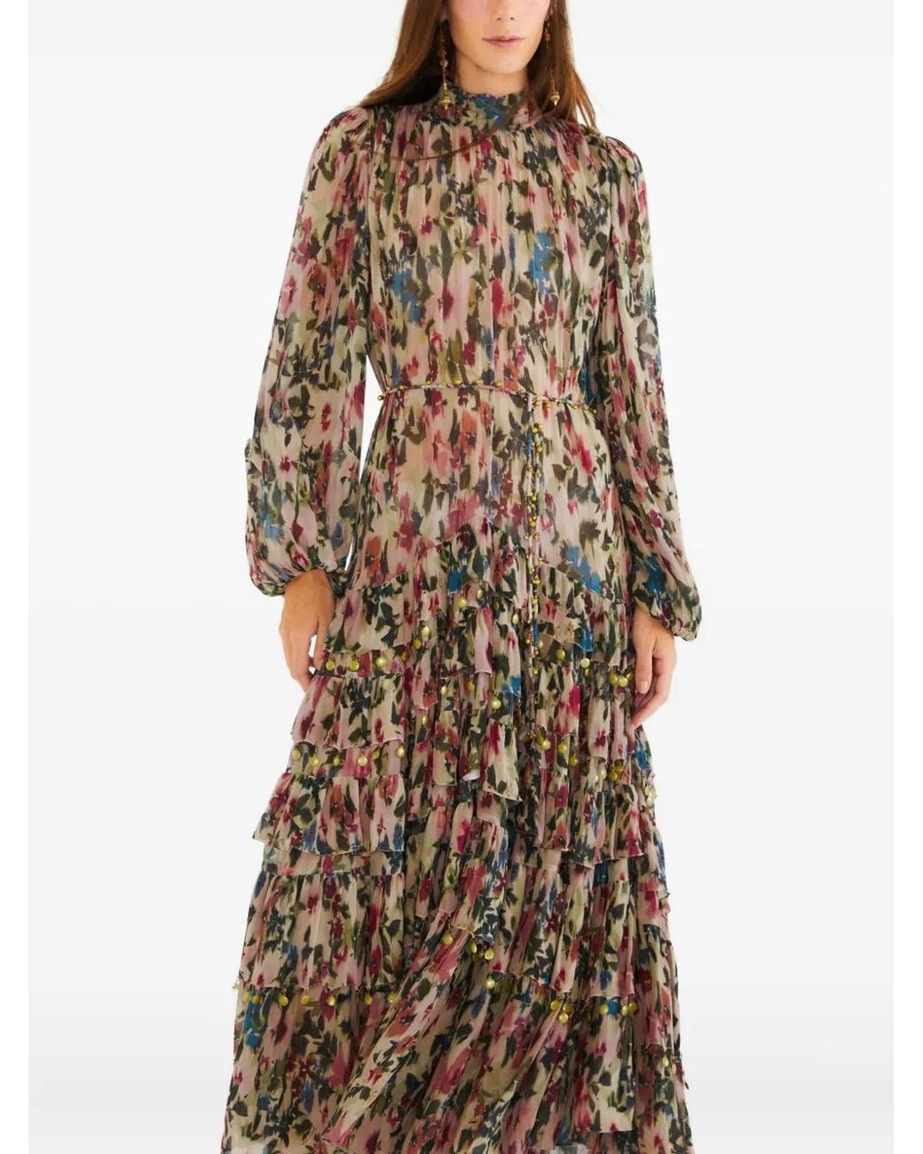 Farm Rio Brown Ruffled Floral Maxi Dress