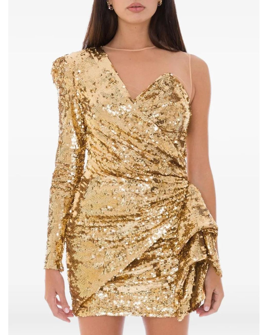 Elisabetta Franchi Metallic Sequin-Embellished Draped Mini Dress