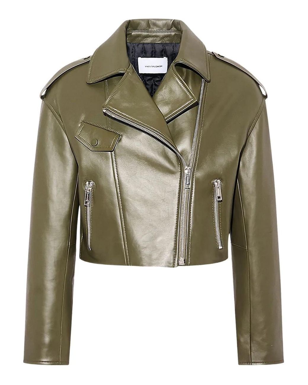 Yves Salomon Green Leather Biker Jacket