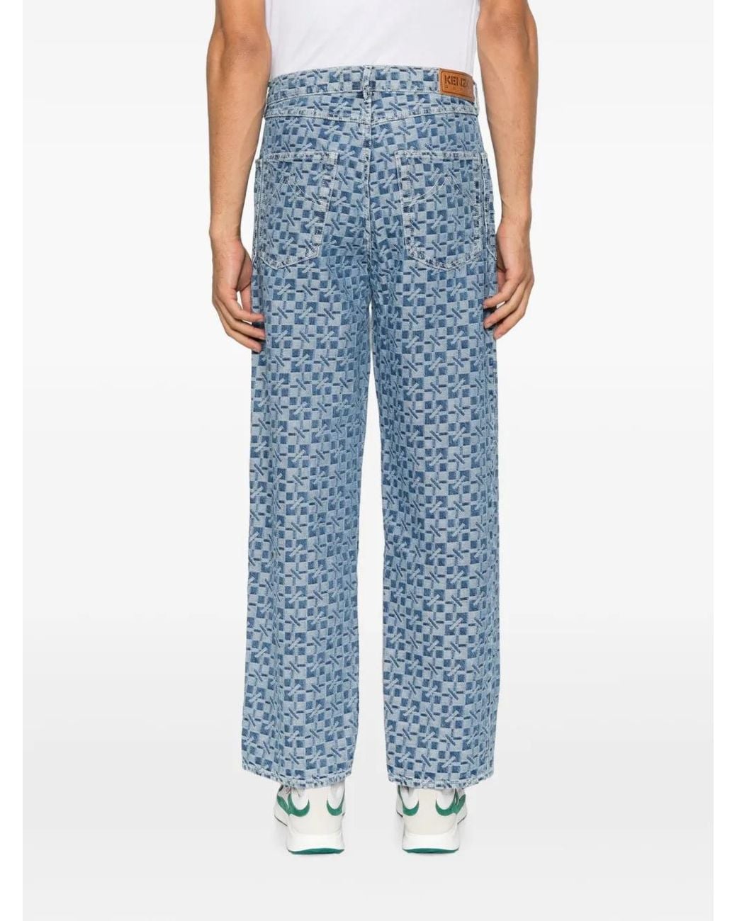 KENZO Blue Geometric-Print Straight-Leg Jeans for men