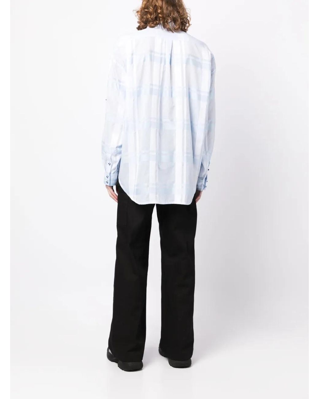 GmbH Blue Semi-Sheer Plaid Cotton Shirt for men