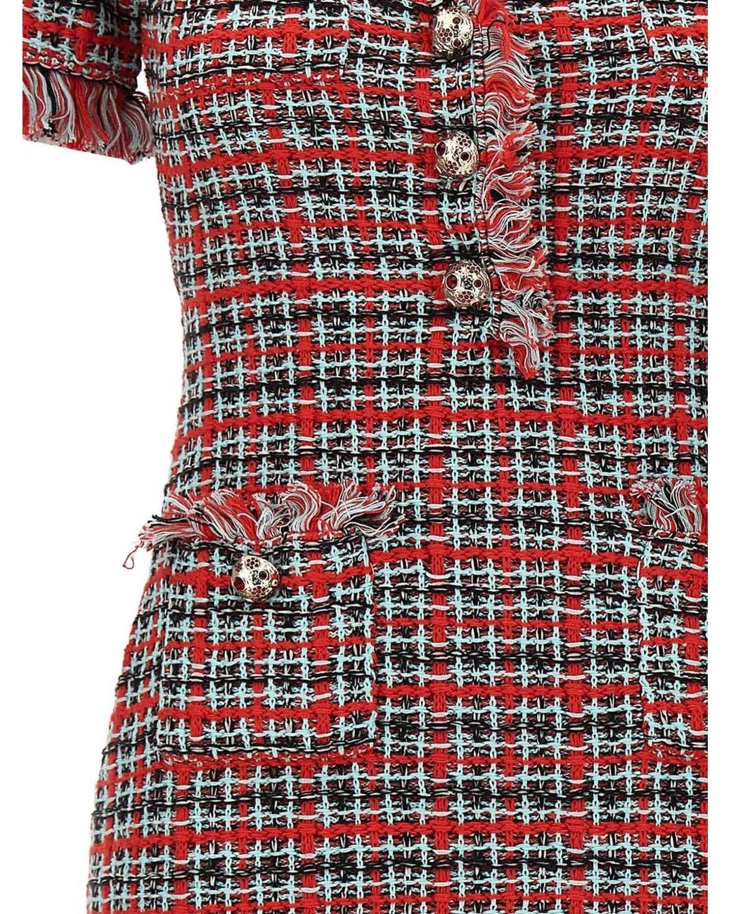 Self-Portrait Pink Check Frayed Knit Mini Dress