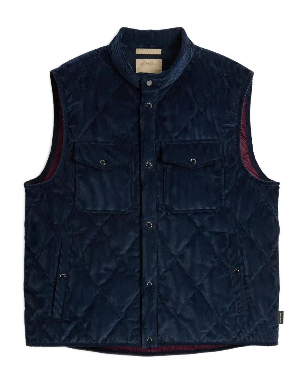 Woolrich Blue Quilted Corduroy Jacket With Stand Collar for men
