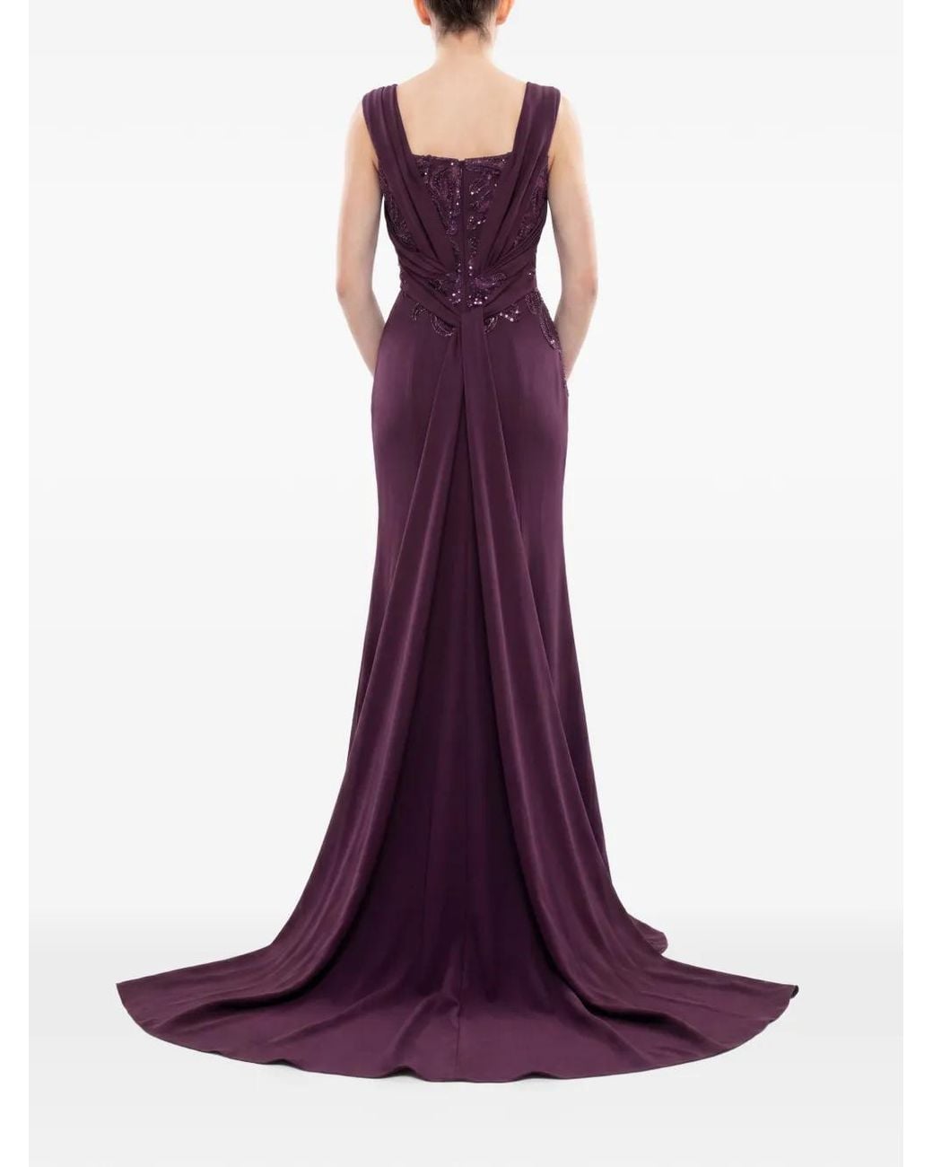 Saiid Kobeisy Purple Sequin-Embellished Draped-Back Maxi Dress