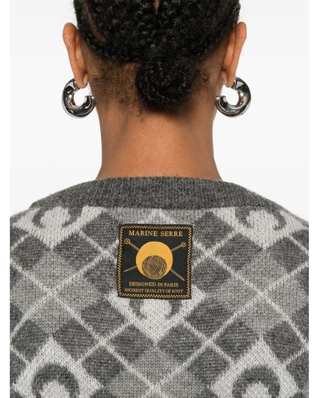 MARINE SERRE Gray Moon Argyle-Knit Sweater