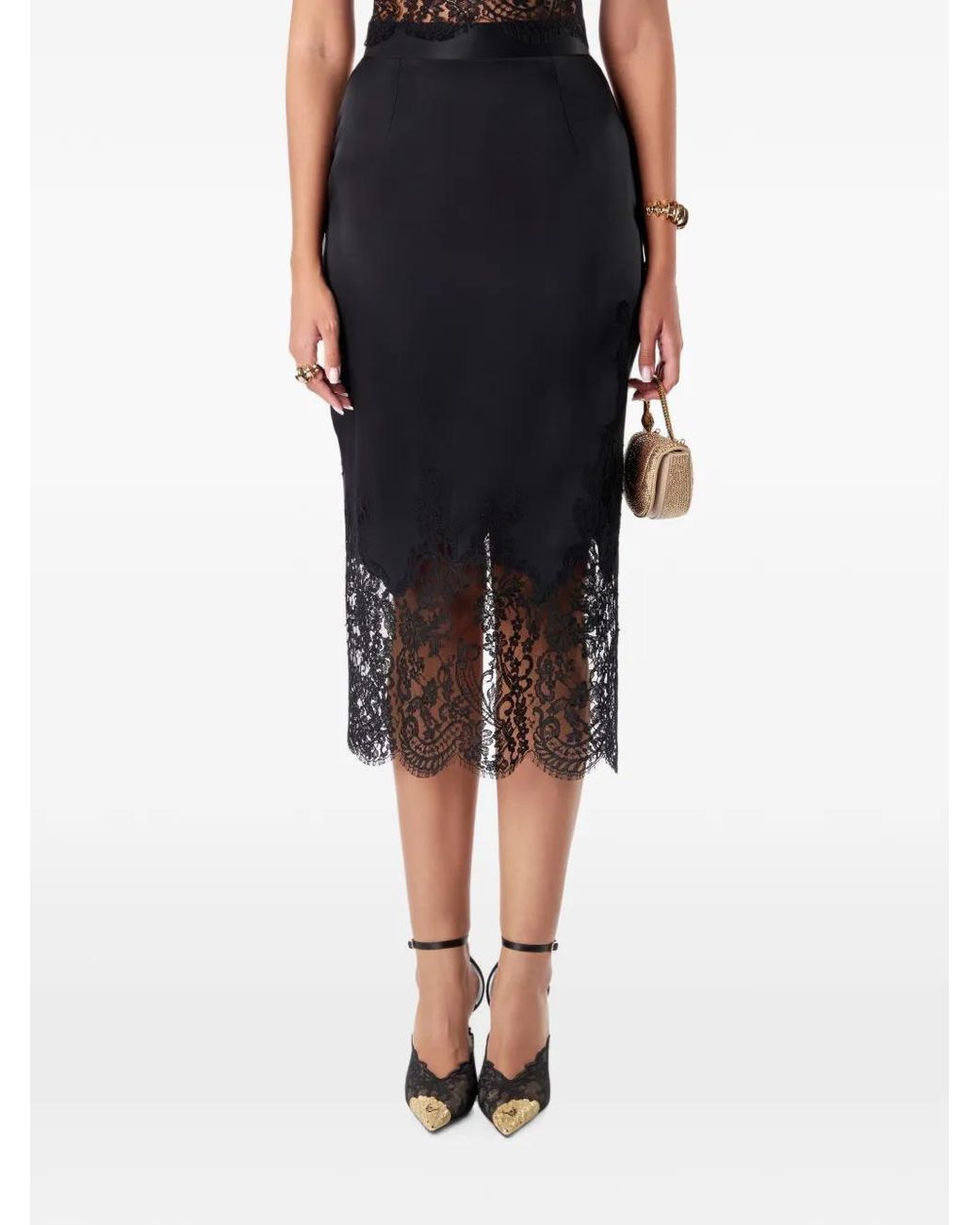 Il Volo Black Lace-Trimmed Silk Skirt
