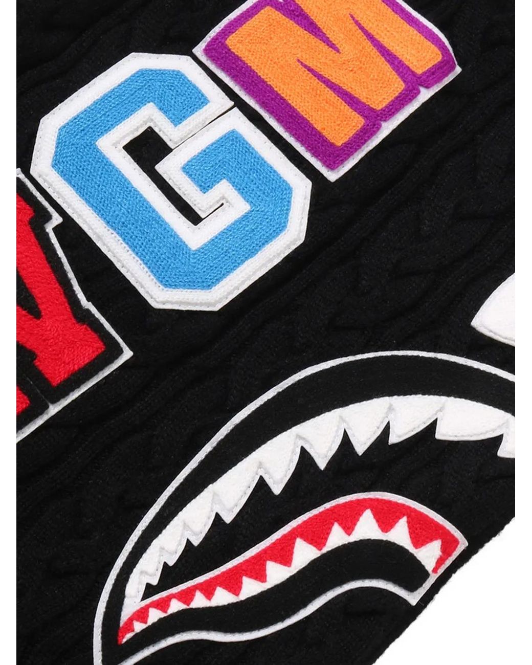 A Bathing Ape Black Shark Cable-Knit Hoodie for men