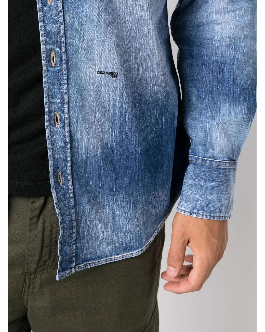 DSquared² Blue Tie-Dye Denim Shirt for men