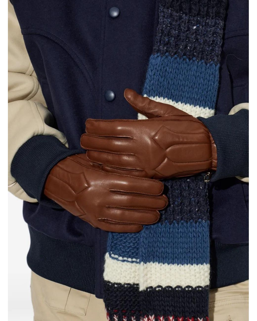 DSquared² Brown Quilted Leather Gloves for men