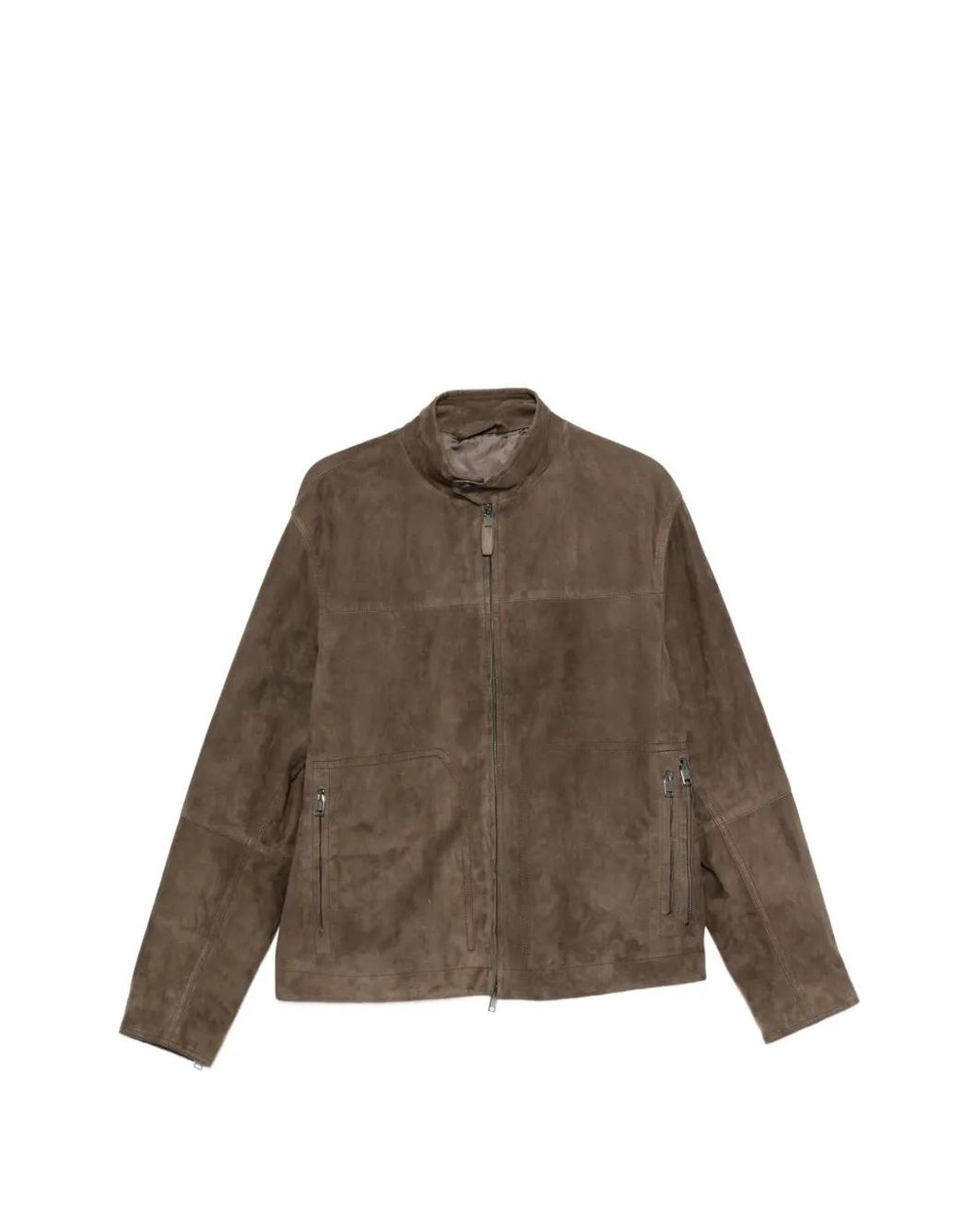 Brioni Brown Veste En Daim À Col Montant for men