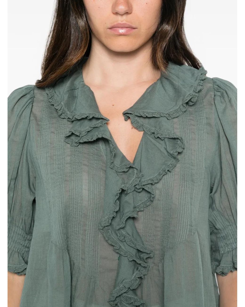 Doen Green Henri Ruffled Blouse