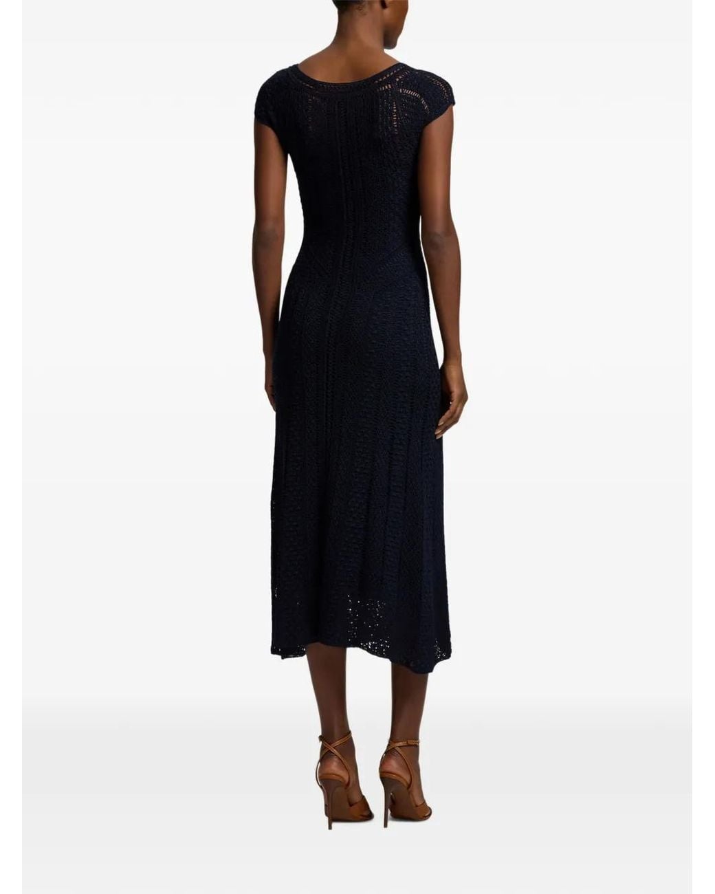 Ralph Lauren Blue Scoop-Neck Midi Dress