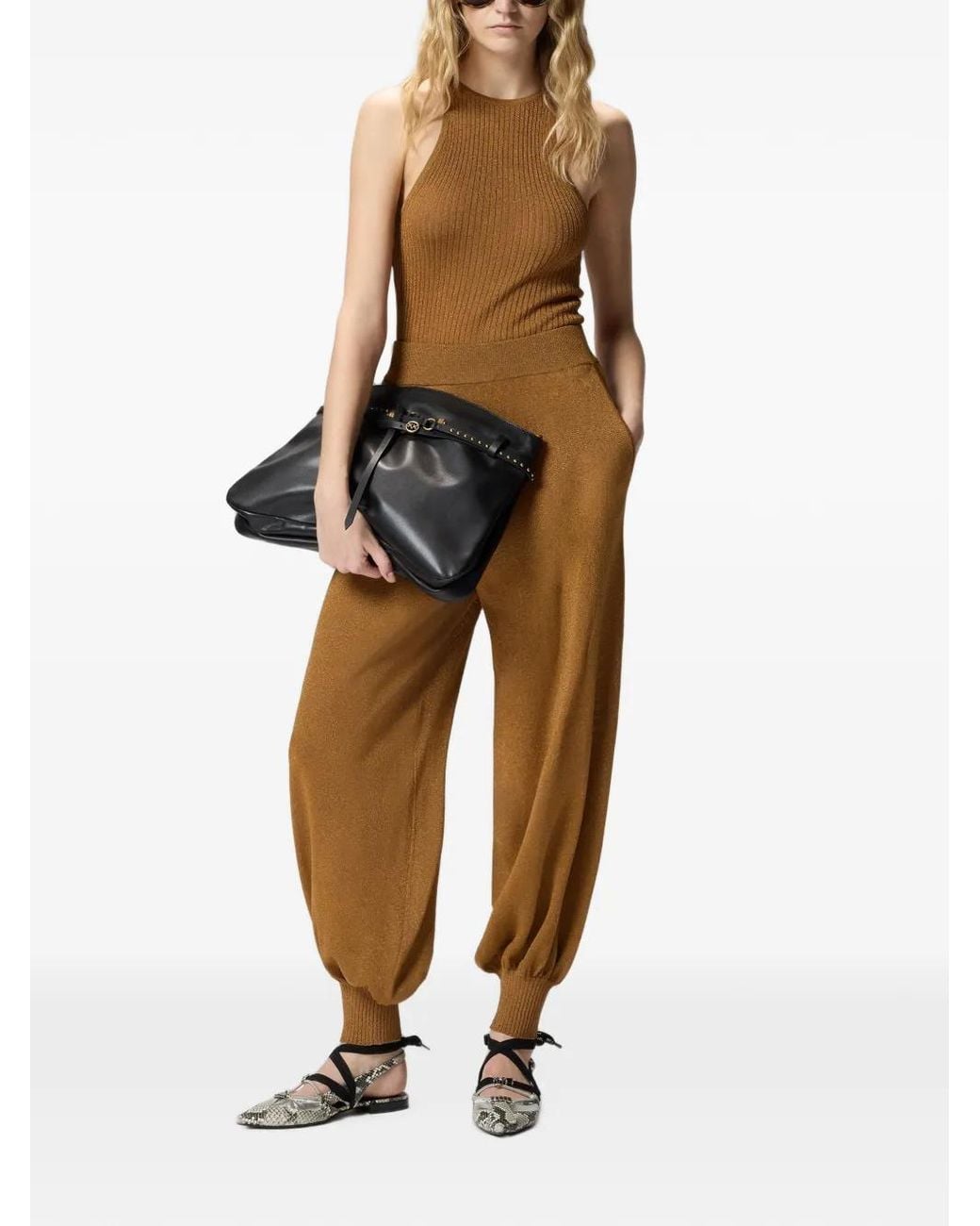Pinko Brown Oxalis Wide-Leg Trousers