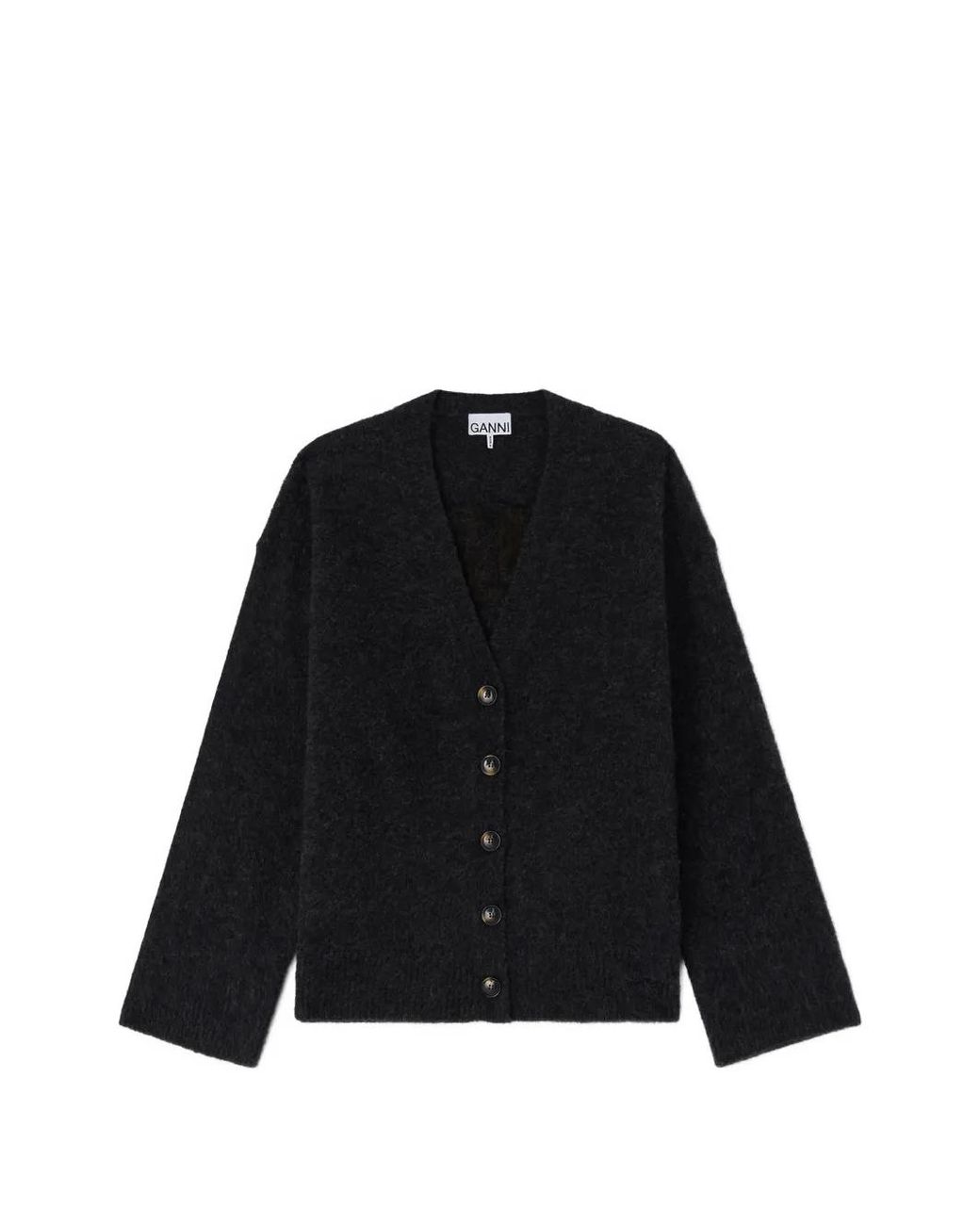 Ganni Black Banana-Intarsia V-Neck Cardigan