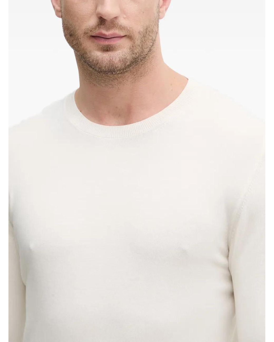Sisley White Crew-Neck Long-Sleeve Sweater for men