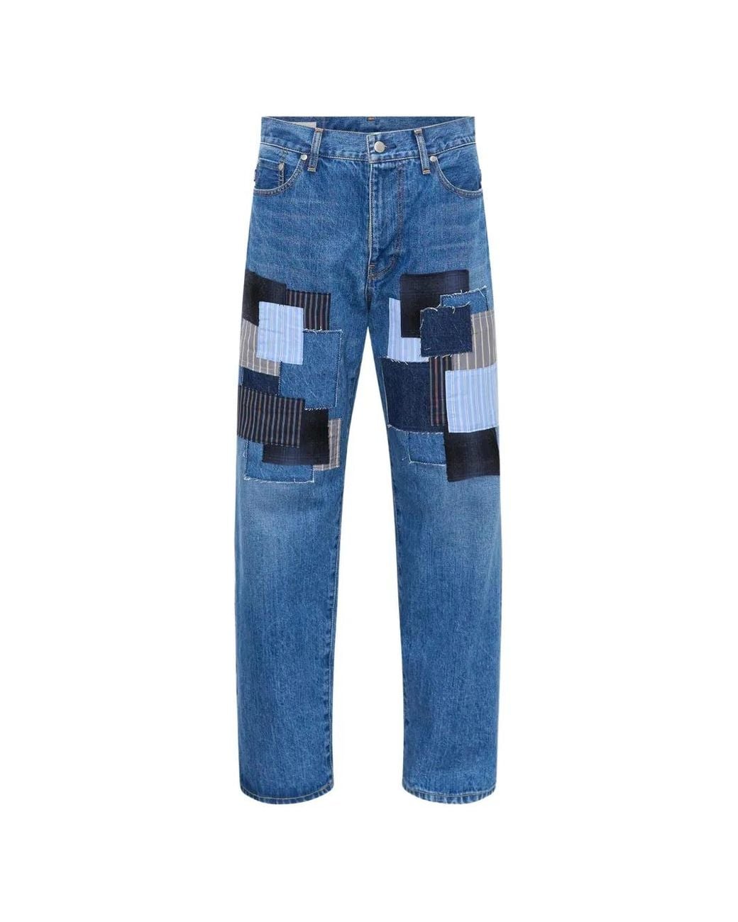 Vaqueros Con Diseño Patchwork vowels de hombre de color Blue