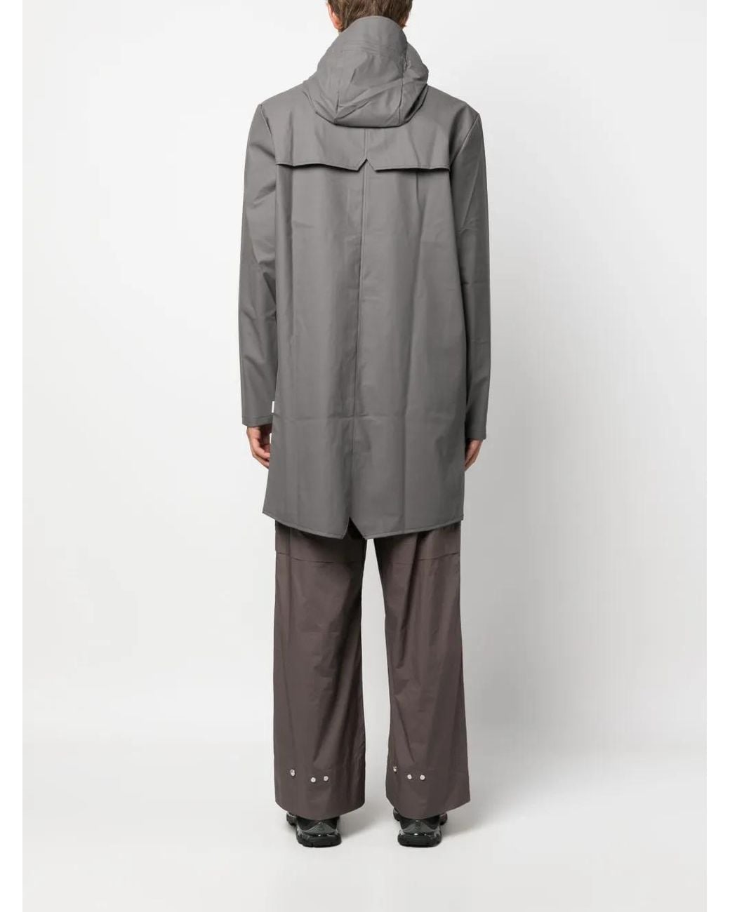 Rains Gray Hooded Stud-Fastening Raincoat
