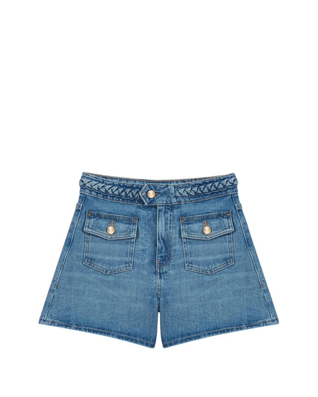 Maje Blue Braided Denim Shorts