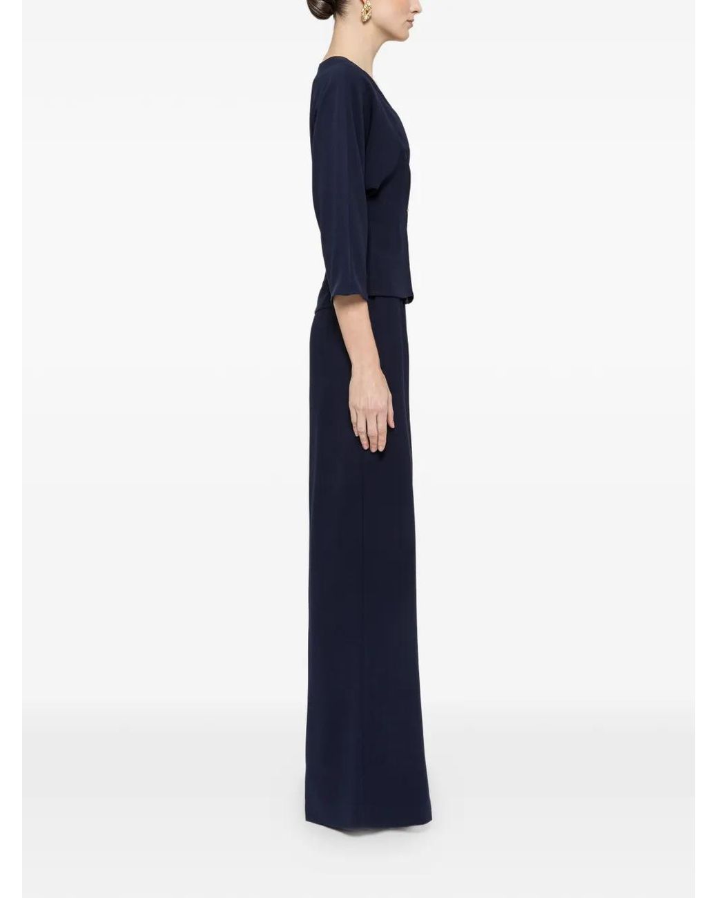 Nissa Blue V-Neck Crepe Top
