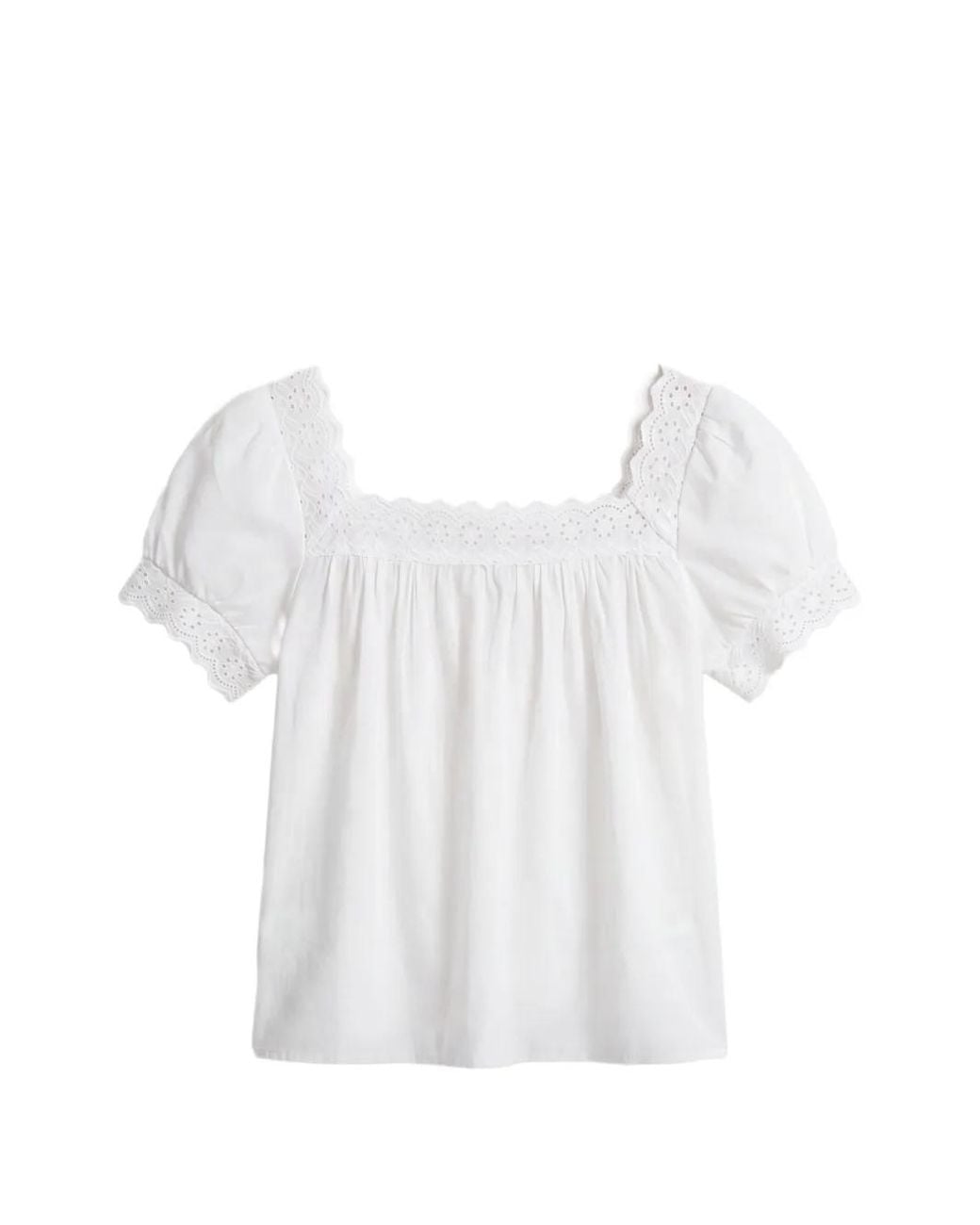 Reformation White Haut Zita En Broderie Anglaise À Manches Bouffantes