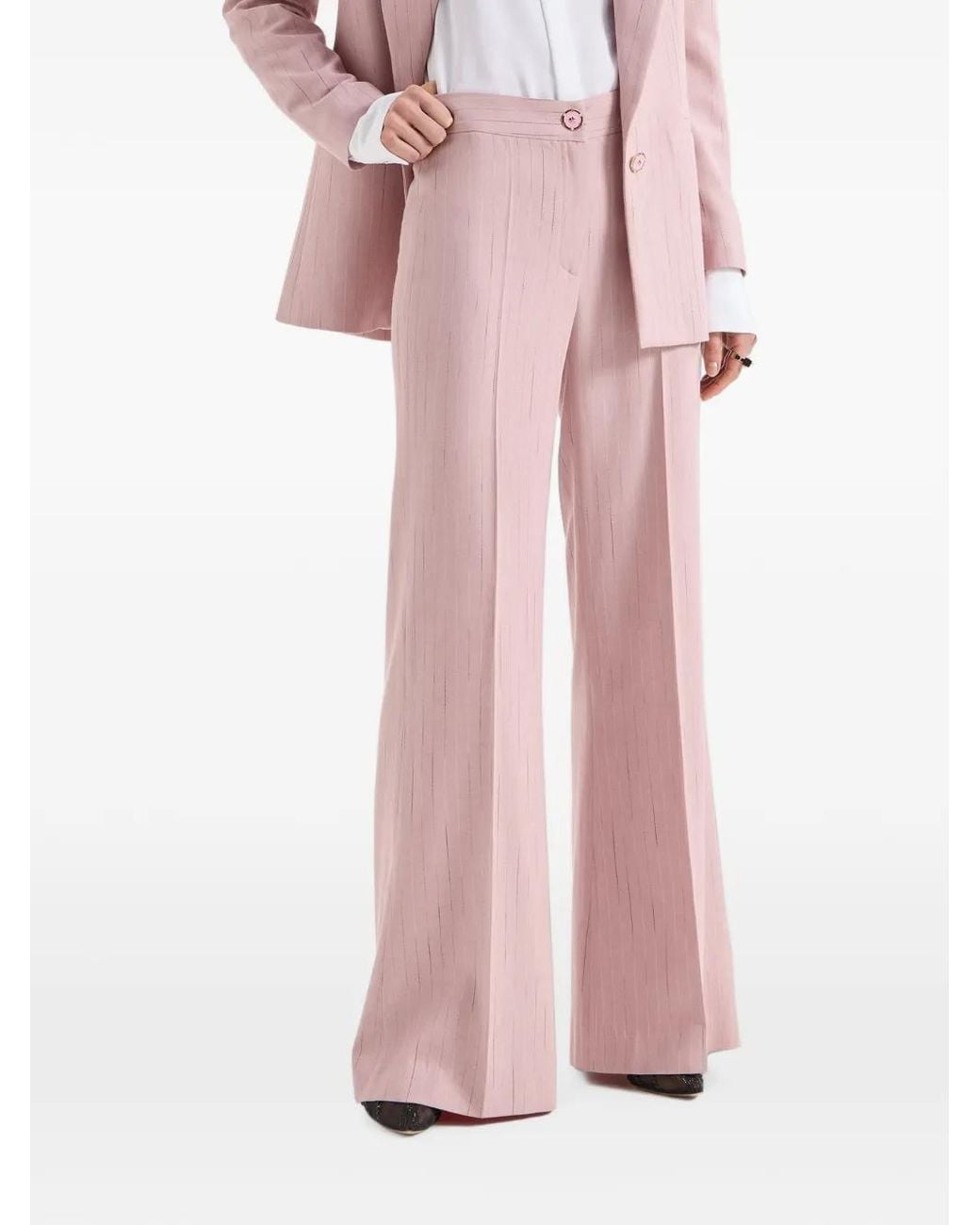 Genny Pink Pinstripe-Pattern Flared Trousers