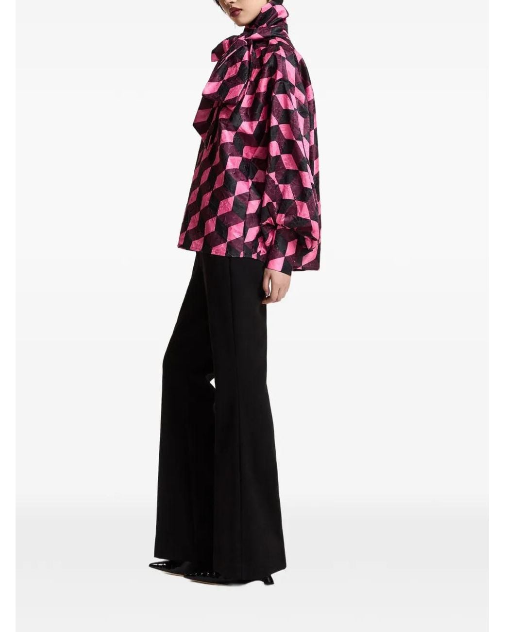 Essentiel Antwerp Red Komo Pussy-Bow Puff-Sleeved Blouse