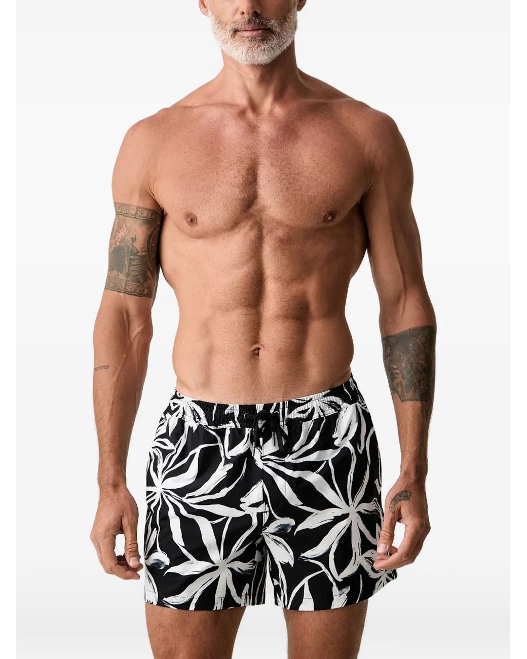 Marc O' Polo Black Short De Bain Fleuri À Lien De Resserrage for men