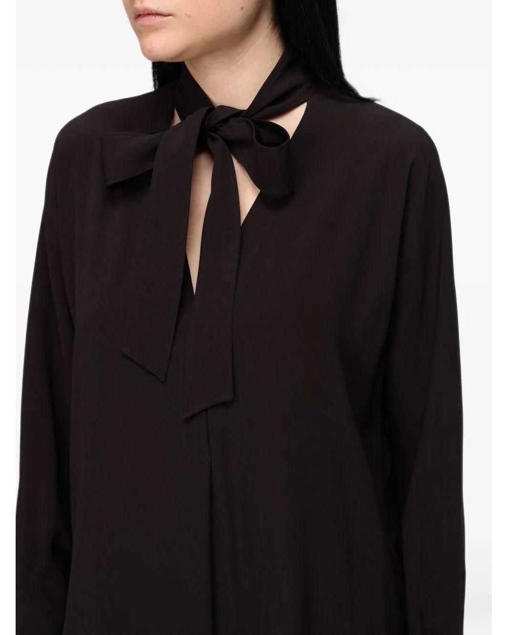 Agnona Black Tie-Neck Long-Sleeve Blouse