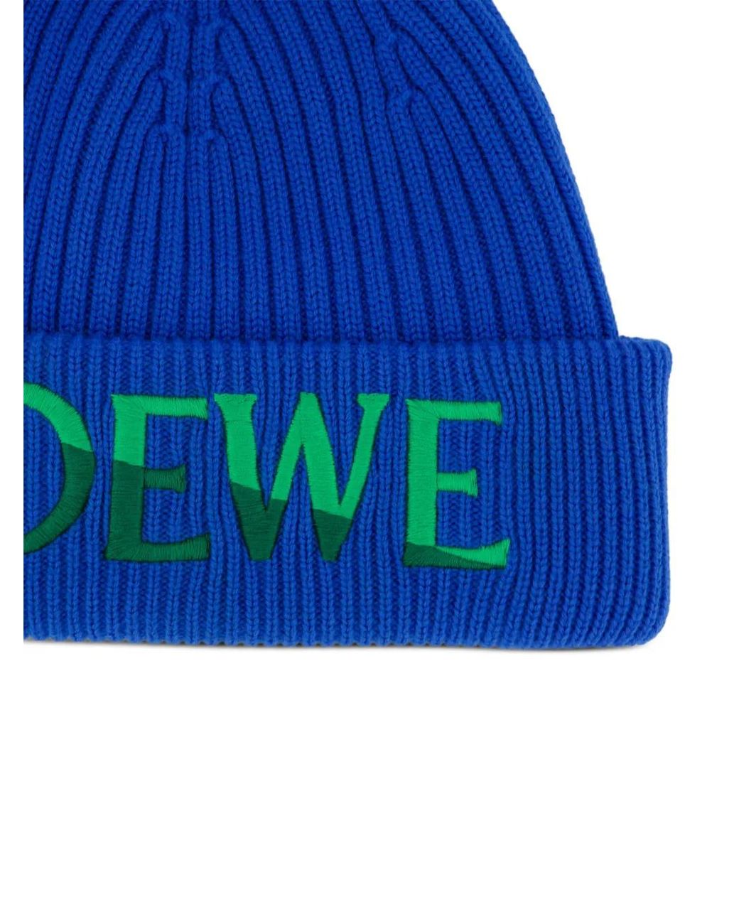 Loewe Blue Logo-Embroidered Ribbed-Knit Beanie Hat