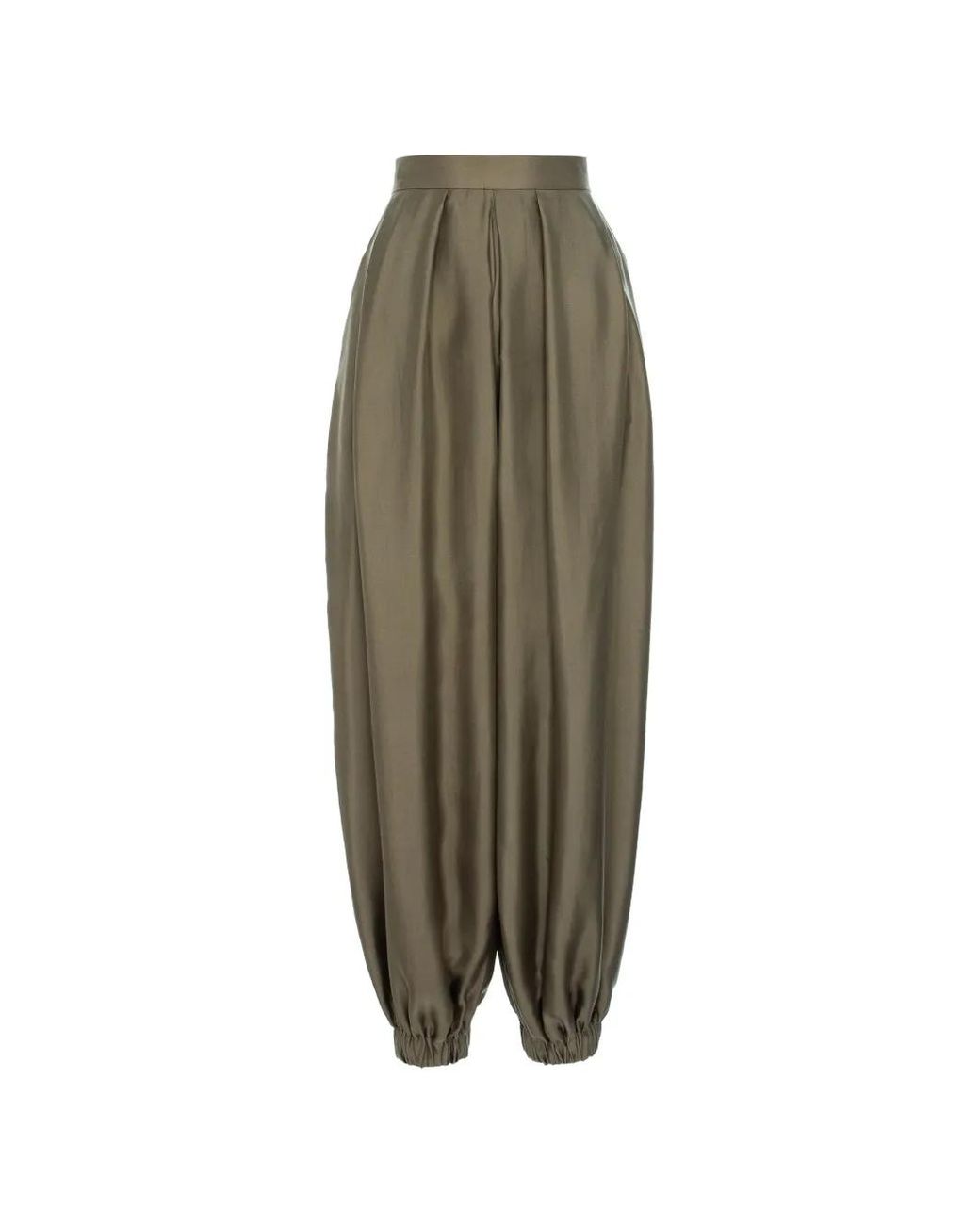 MANURI Green Pantalon En Soie Bazar À Design Plissé