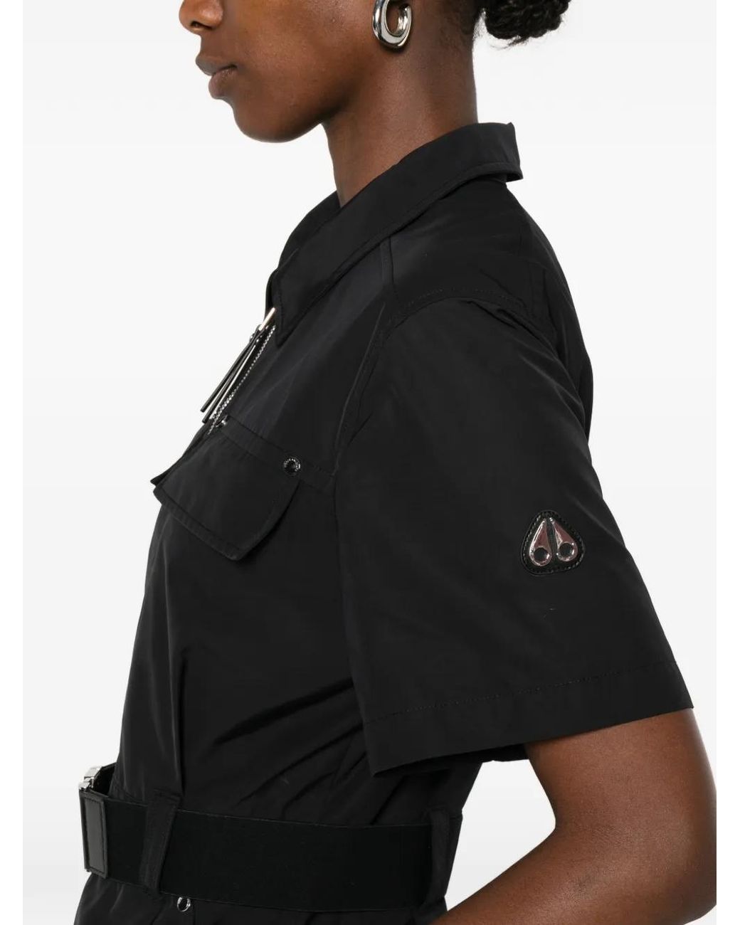 Moose Knuckles Black Zip-Up Belted Mini Dress