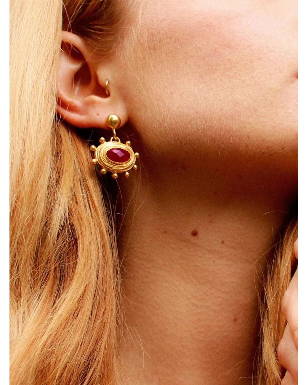 Ottoman Hands Metallic Ruby Zand Drop Earrings